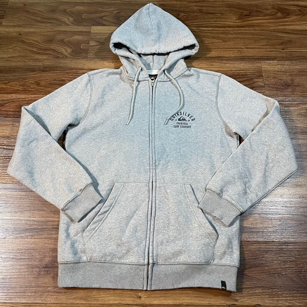 Quicksilver Surf Company Hoodie Gray Full Zip Long Sleeve Sweater Cotton Men's M